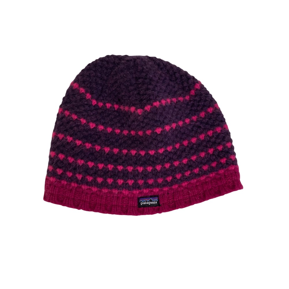 Patagonia Beanie Womens One Purple Pink Wool Fleece Lined Knit Winter Gorpcore